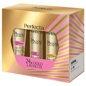 Perfecta 24K Gold & Rose Oil Set Fine-grained peeling + Make-up remover + Tonic